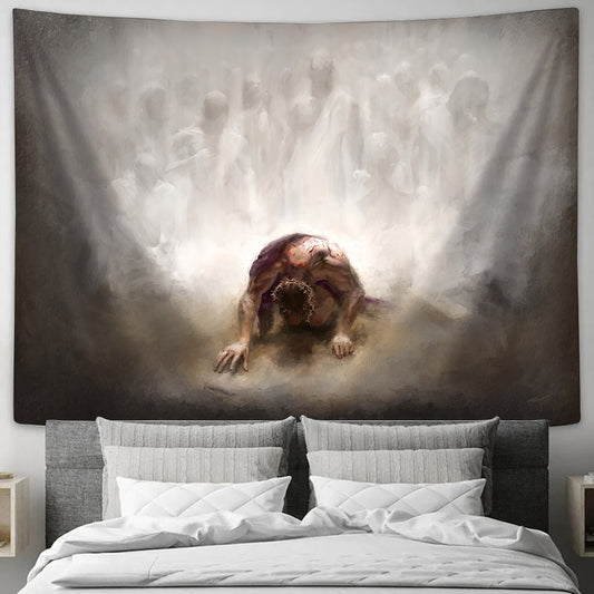 Jesus Kneeling With His Face To The Ground Tapestry - Advocate Tapestry - Christian Wall Tapestry