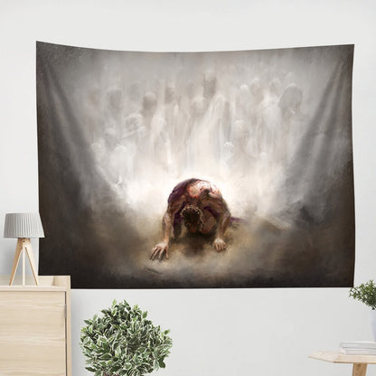 Jesus Kneeling With His Face To The Ground Tapestry - Advocate Tapestry - Christian Wall Tapestry