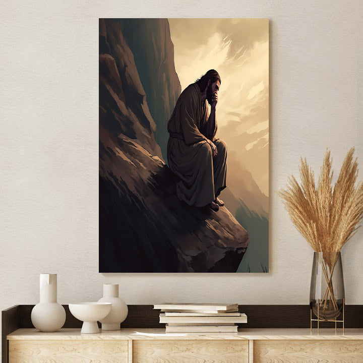 Jesus Kneels Down At The Edge Of A Rock - Canvas Pictures - Jesus Christ Canvas - Christian Wall Art