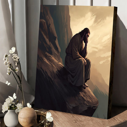 Jesus Kneels Down At The Edge Of A Rock - Canvas Pictures - Jesus Christ Canvas - Christian Wall Art