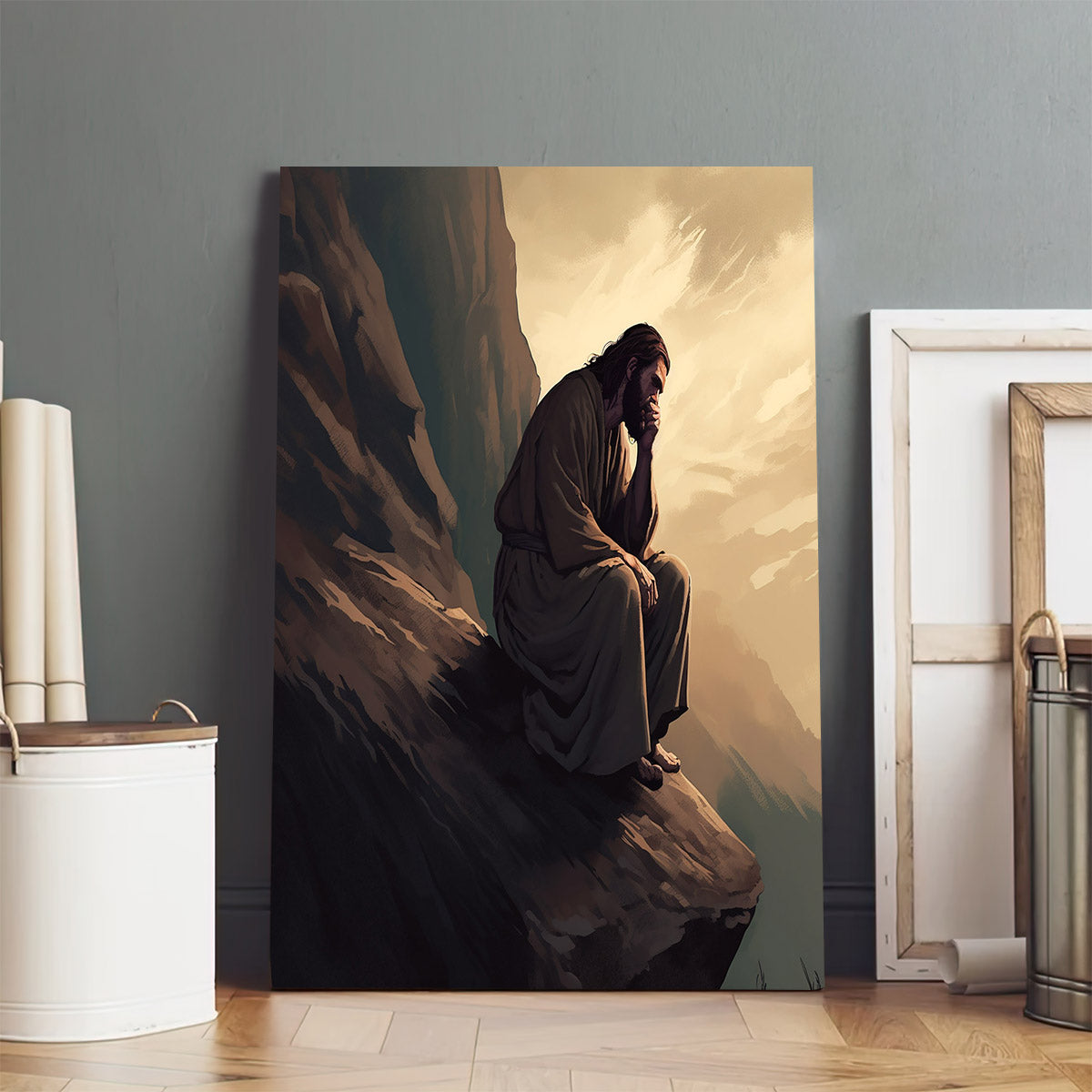 Jesus Kneels Down At The Edge Of A Rock - Canvas Pictures - Jesus Christ Canvas - Christian Wall Art