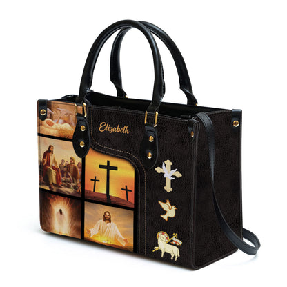 Jesus Lamb Cross Leather Bag - Personalized Leather Biblle Handbag - Gifts For Women Of God