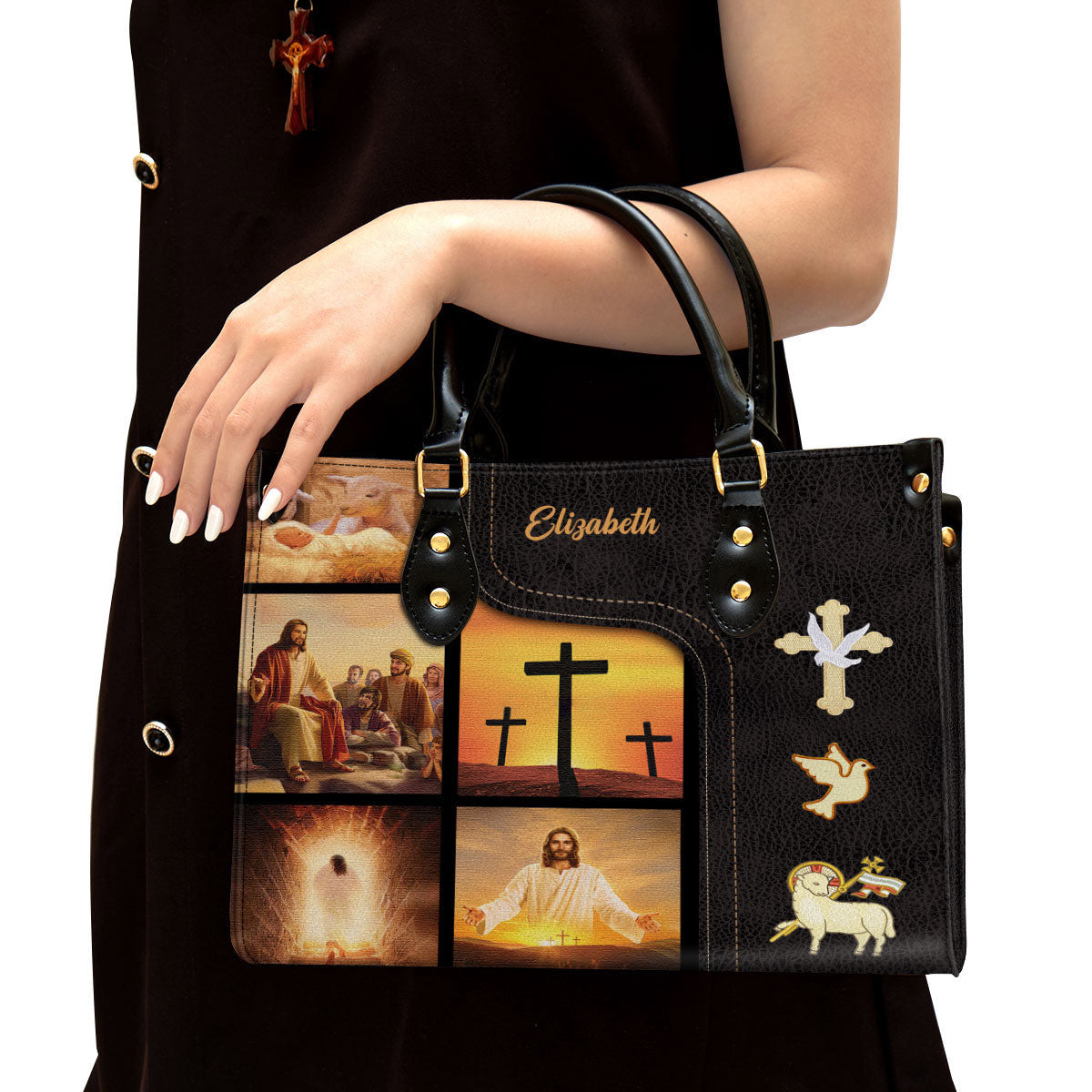 Jesus Lamb Cross Leather Bag - Personalized Leather Biblle Handbag - Gifts For Women Of God