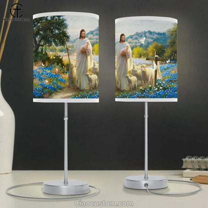 Jesus Lambs Of God Blue Flowers Cross Table Lamp