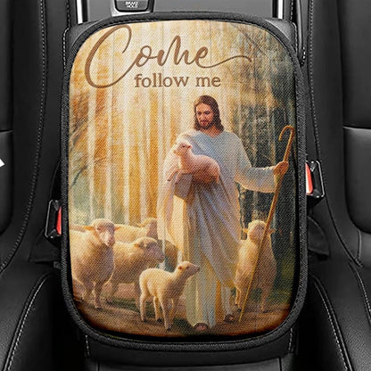 Jesus Lambs Of God Forest Come Follow Me Car Center Console Cover, Christian Armrest Seat Cover, Bible Seat Box Cover