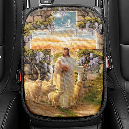 Jesus Lambs Of God Purple Wisteria Heaven Sky Car Center Console Cover, Christian Armrest Seat Cover, Bible Seat Box Cover