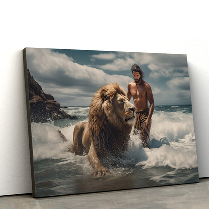 Jesus Leading A Lion To Water - Canvas Picture - Jesus Christ Canvas - Christian Wall Art