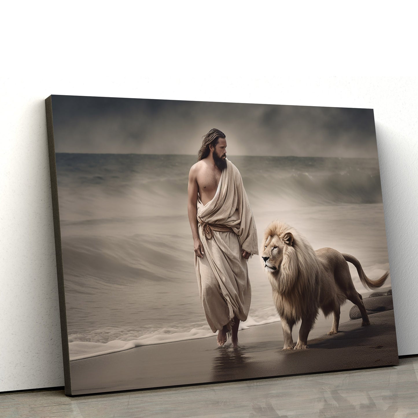 Jesus Leading A Lion To Water 1 - Canvas Picture - Jesus Christ Canvas - Christian Wall Art