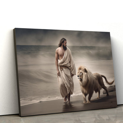 Jesus Leading A Lion To Water 1 - Canvas Picture - Jesus Christ Canvas - Christian Wall Art