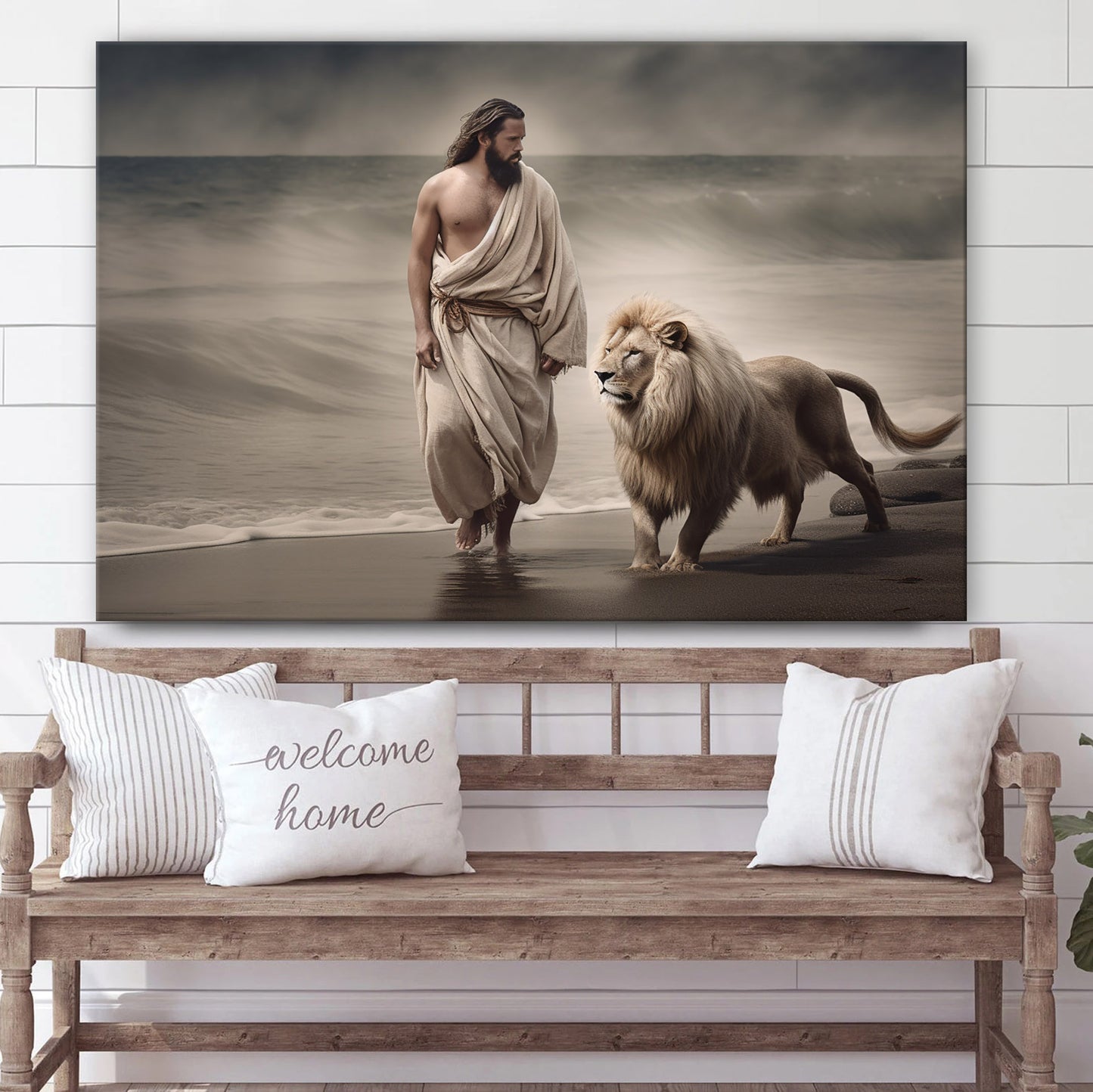 Jesus Leading A Lion To Water 1 - Canvas Picture - Jesus Christ Canvas - Christian Wall Art