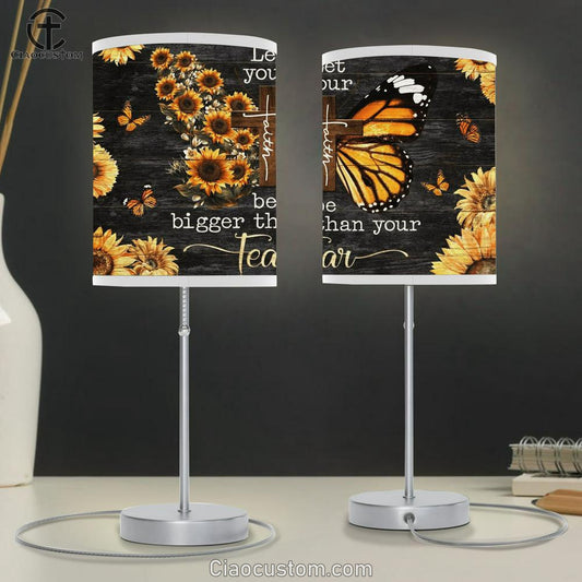 Jesus Let Your Faith Be Bigger Than Your Fear Butterfly Sunflower Table Lamp