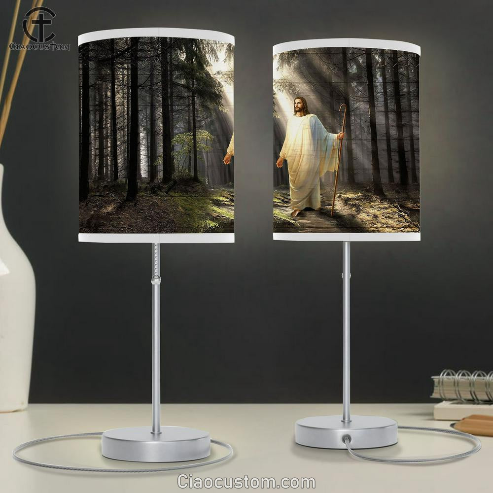 Jesus Light In Miracle Forest Table Lamp Art - Christian Lamp Art Decor - Bible Verse Table Lamp