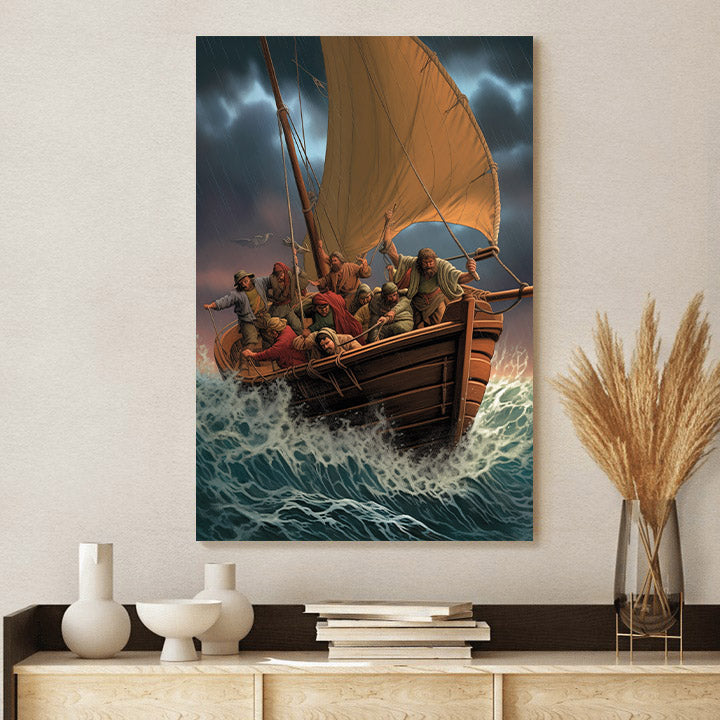 Jesus Lightning And The Disciples - Canvas Picture - Jesus Christ Canvas - Christian Wall Art
