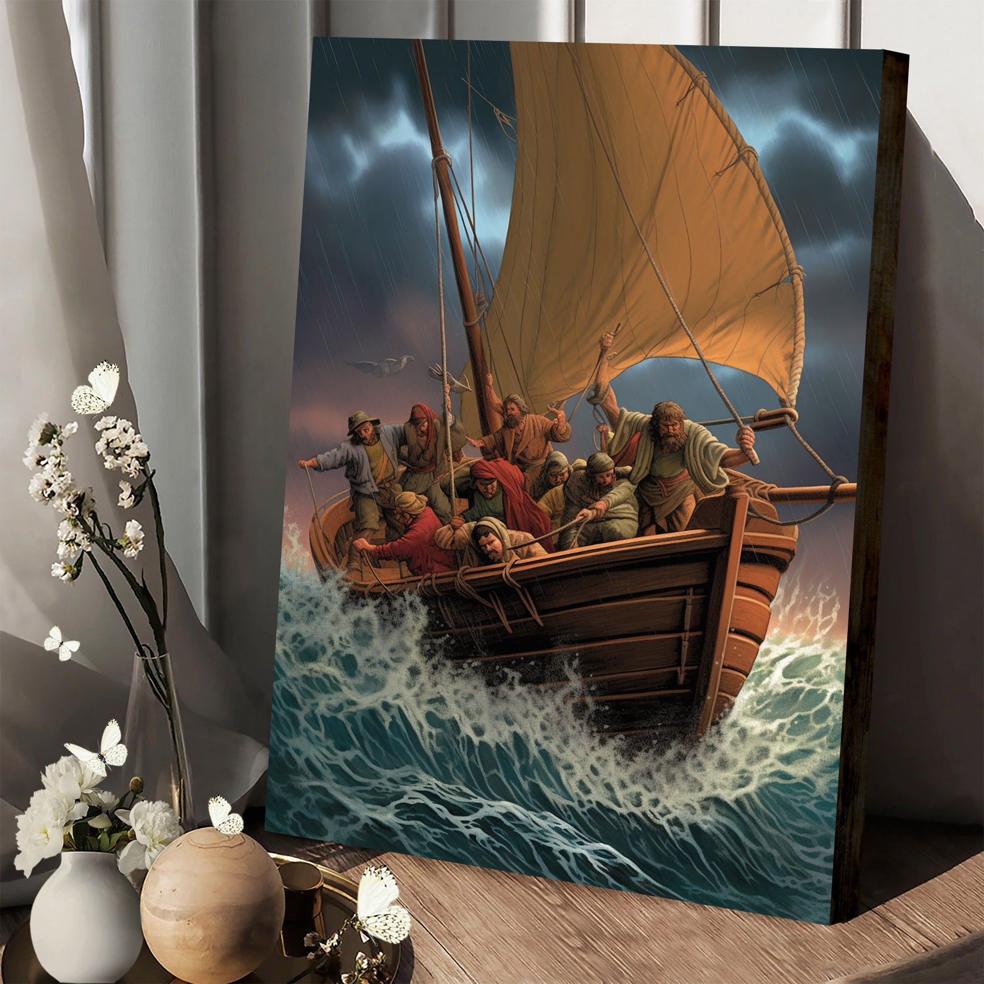 Jesus Lightning And The Disciples - Canvas Picture - Jesus Christ Canvas - Christian Wall Art