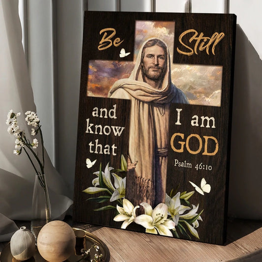 Jesus Lily Flowers Cross Be Still And Know That I Am God Canvas Posters - Christian Wall Posters - Religious Wall Decor