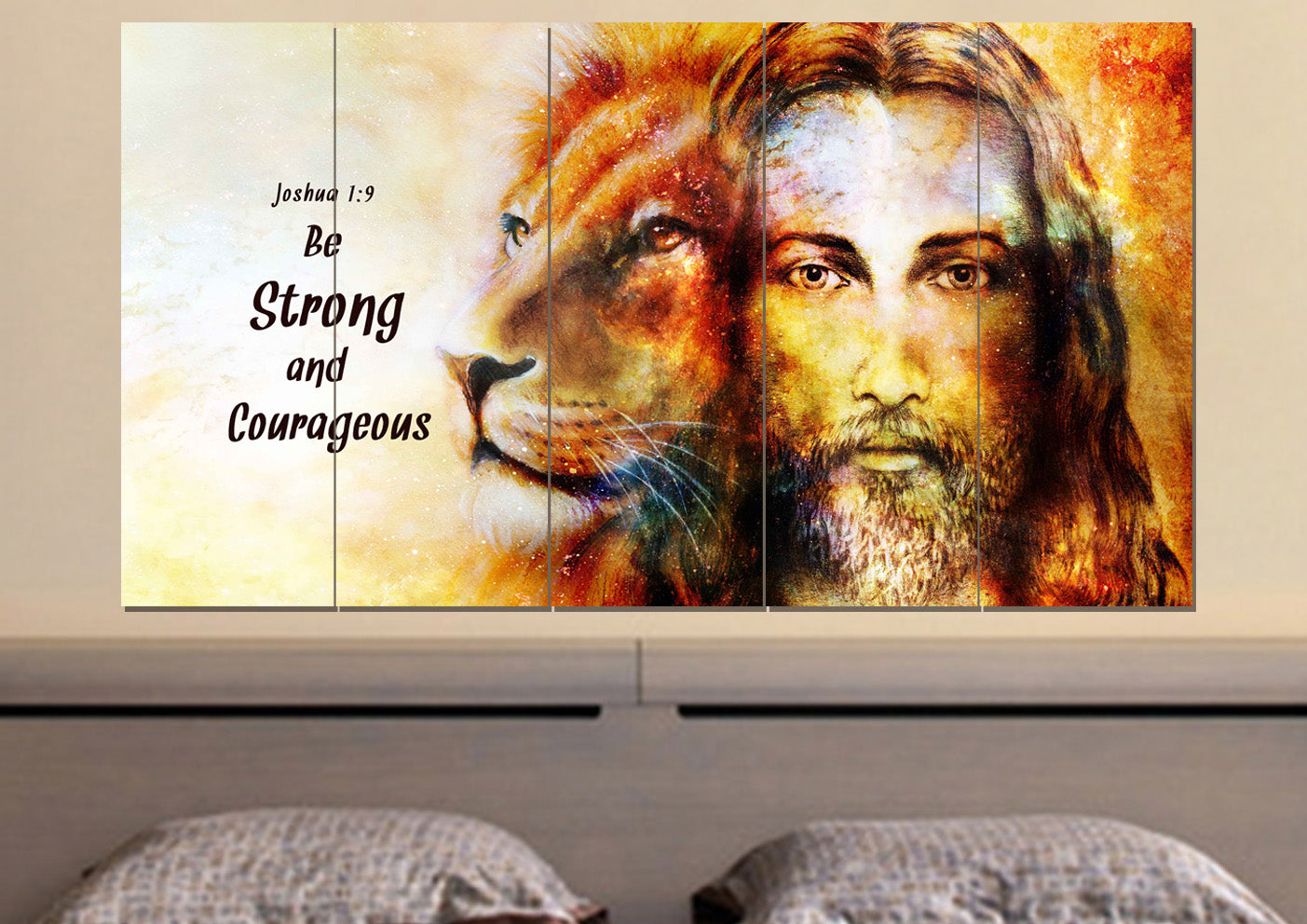 Jesus & Lion #9 Joshua 19 Be Strong And Courageous Wall Art - Christian Canvas Wall Art