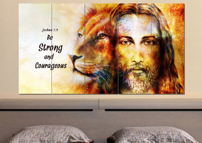 Jesus & Lion #9 Joshua 19 Be Strong And Courageous Wall Art - Christian Canvas Wall Art