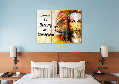 Jesus & Lion #9 Joshua 19 Be Strong And Courageous Wall Art - Christian Canvas Wall Art