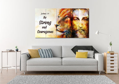 Jesus & Lion #9 Joshua 19 Be Strong And Courageous Wall Art - Christian Canvas Wall Art