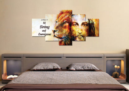 Jesus & Lion #9 Joshua 19 Be Strong And Courageous Wall Art - Christian Canvas Wall Art