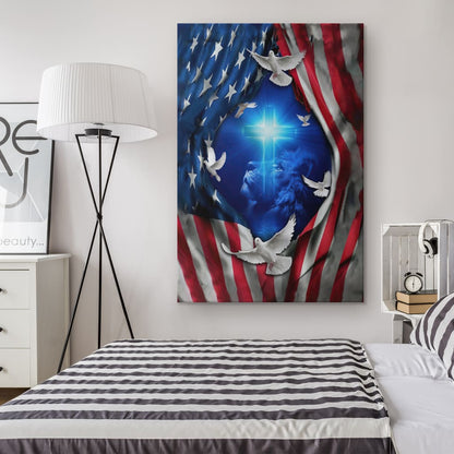 Jesus Lion American Flag Of Faith Canvas Art - Bible Verse Canvas - Scripture Wall Art