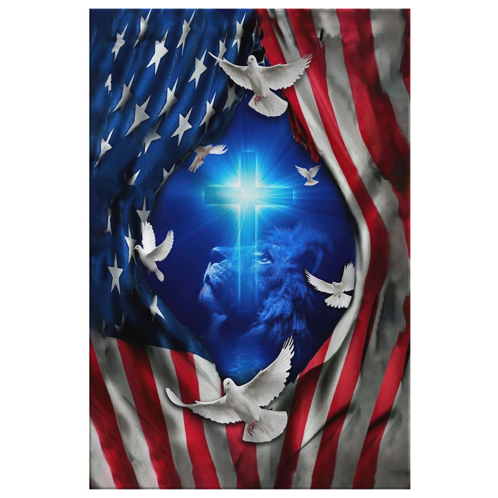 Jesus Lion American Flag Of Faith Canvas Art - Bible Verse Canvas - Scripture Wall Art
