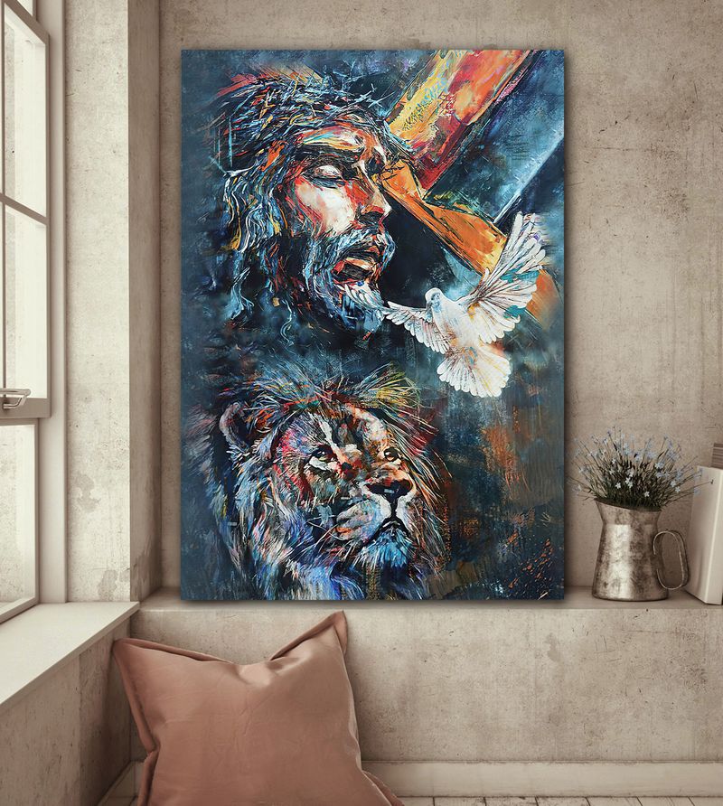 Jesus Lion And Dove Colorful Painting Canvas Posters - Christian Wall Posters - Religious Wall Decor