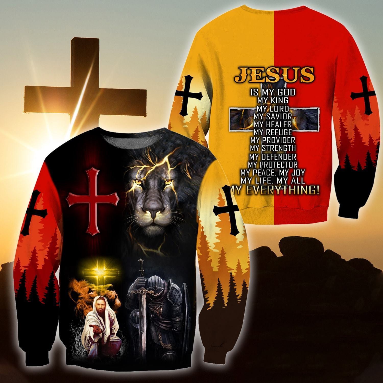 Jesus Lion And Knight Templar Jesus - Christian Sweatshirt For Women & Men