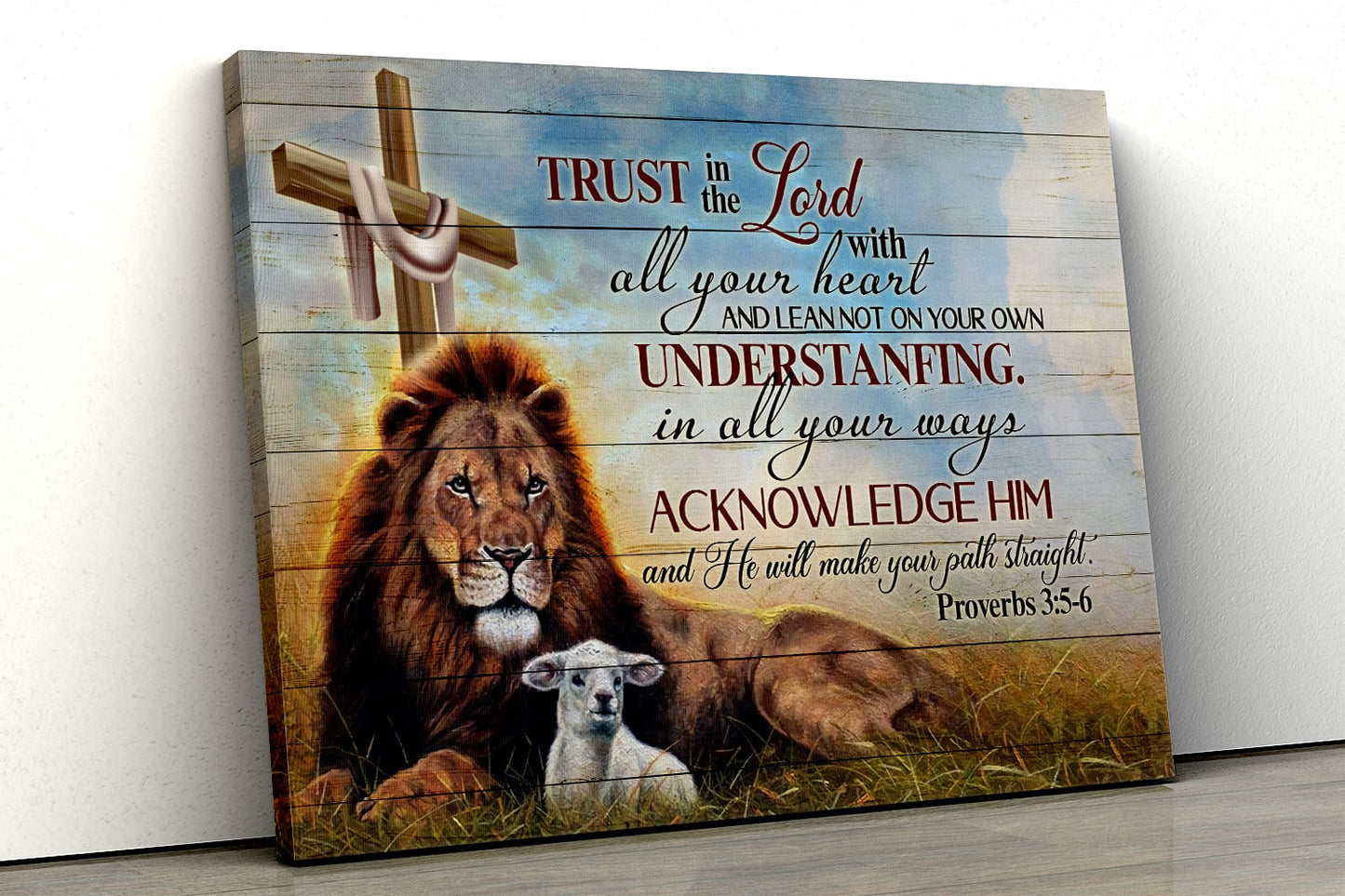 Jesus Lion And Lamb Canvas Wall Art - Proverbs 35-6 Canvas Poster - Trust In The Lord With All Your Heart