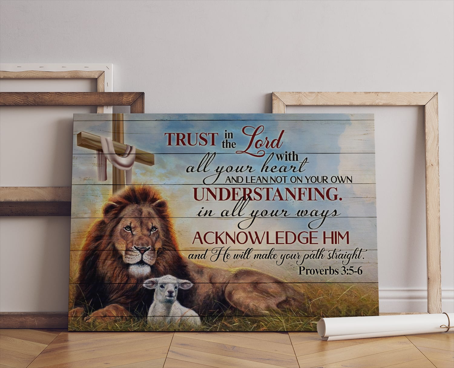 Jesus Lion And Lamb Canvas Wall Art - Proverbs 35-6 Canvas Poster - Trust In The Lord With All Your Heart