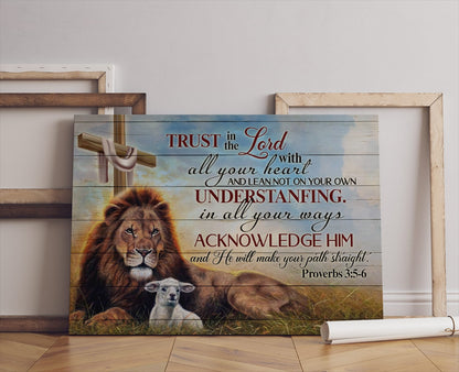 Jesus Lion And Lamb Canvas Wall Art - Proverbs 35-6 Canvas Poster - Trust In The Lord With All Your Heart