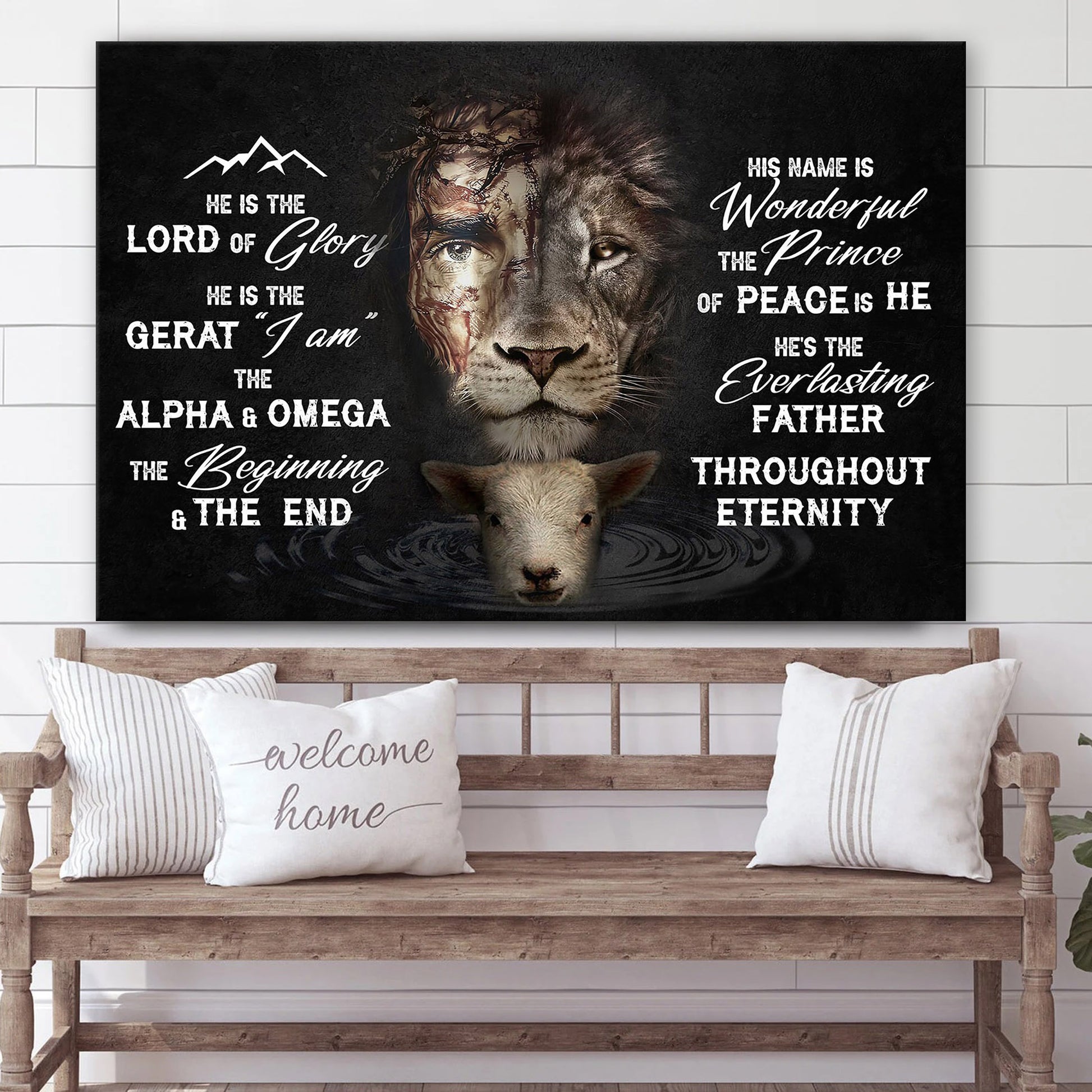 Jesus Lion And Lamb Canvas Wall Art Christ Inspirational - Jesus Canvas Pictures - Christian Wall Art