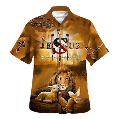 Jesus Lion And Lamb Hawaiian Shirts For Men - Christian Hawaiian Shirt - Hawaiian Summer Shirts