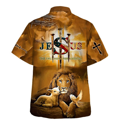 Jesus Lion And Lamb Hawaiian Shirts For Men - Christian Hawaiian Shirt - Hawaiian Summer Shirts