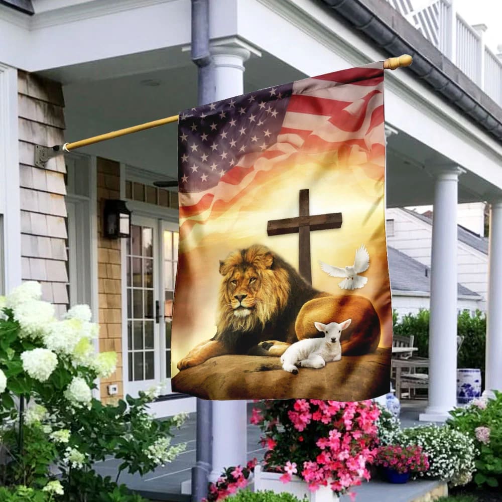 Jesus Lion And Lamb Holy Spirit House Flags - Christian Garden Flags ...