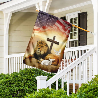 Jesus Lion And Lamb Holy Spirit House Flags - Christian Garden Flags - Outdoor Christian Flag