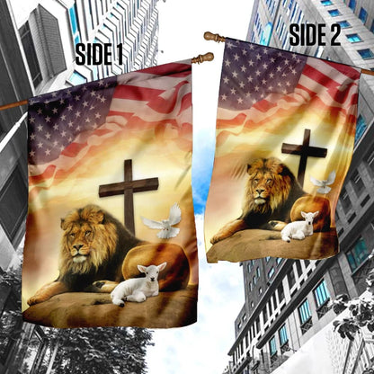 Jesus Lion And Lamb Holy Spirit House Flags - Christian Garden Flags - Outdoor Christian Flag