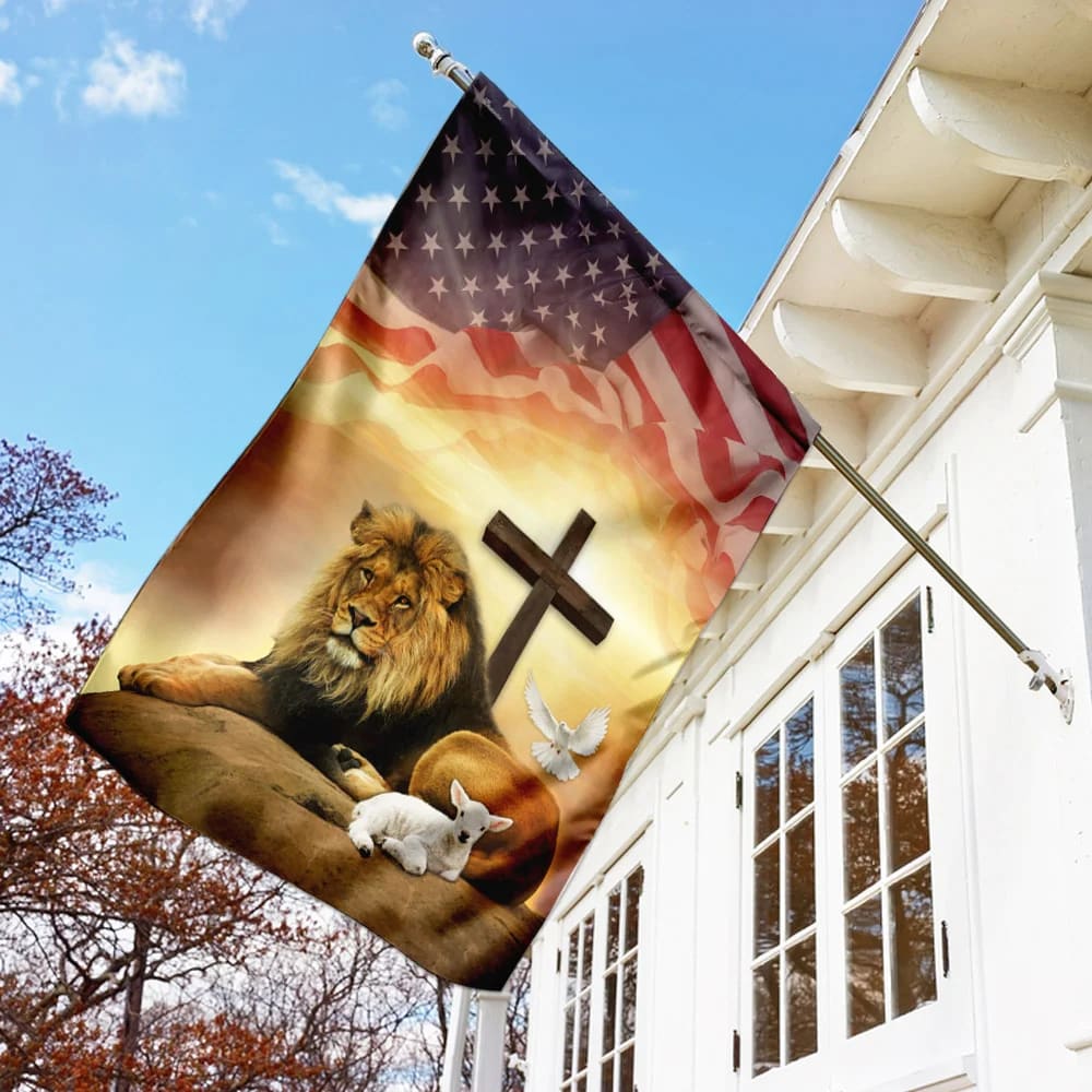 Jesus Lion And Lamb Holy Spirit House Flags - Christian Garden Flags - Outdoor Christian Flag