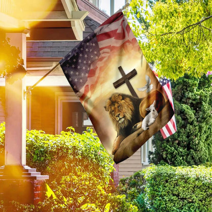 Jesus Lion And Lamb Holy Spirit House Flags - Christian Garden Flags - Outdoor Christian Flag