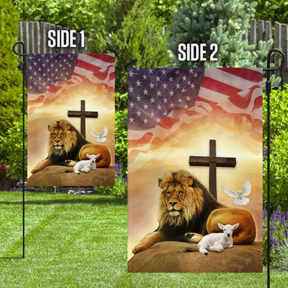Jesus Lion And Lamb Holy Spirit House Flags - Christian Garden Flags - Outdoor Christian Flag