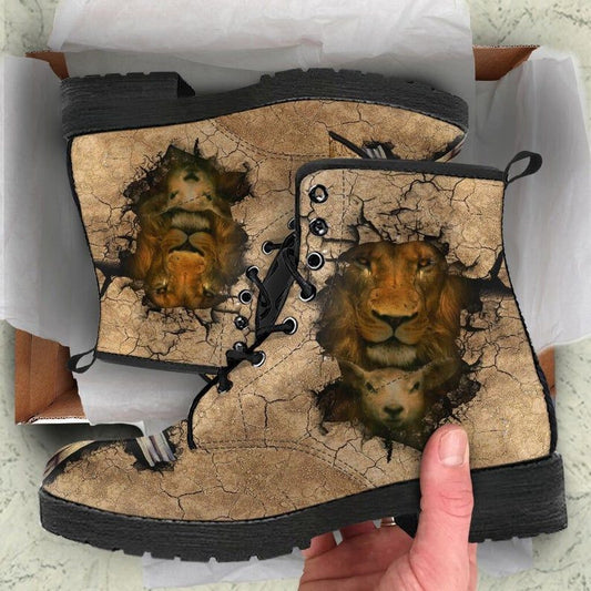 Jesus Lion And Lamb Leather Boots - Christian Shoes For Men And Women