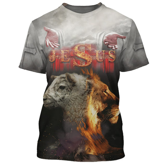 Jesus Lion And Sheep 3D All Over Printed Shirt for Men and Women