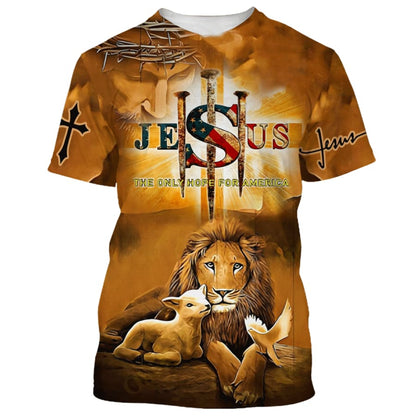 Jesus Lion And The Lamb 3d Shirts - Christian T Shirts For Men And Women