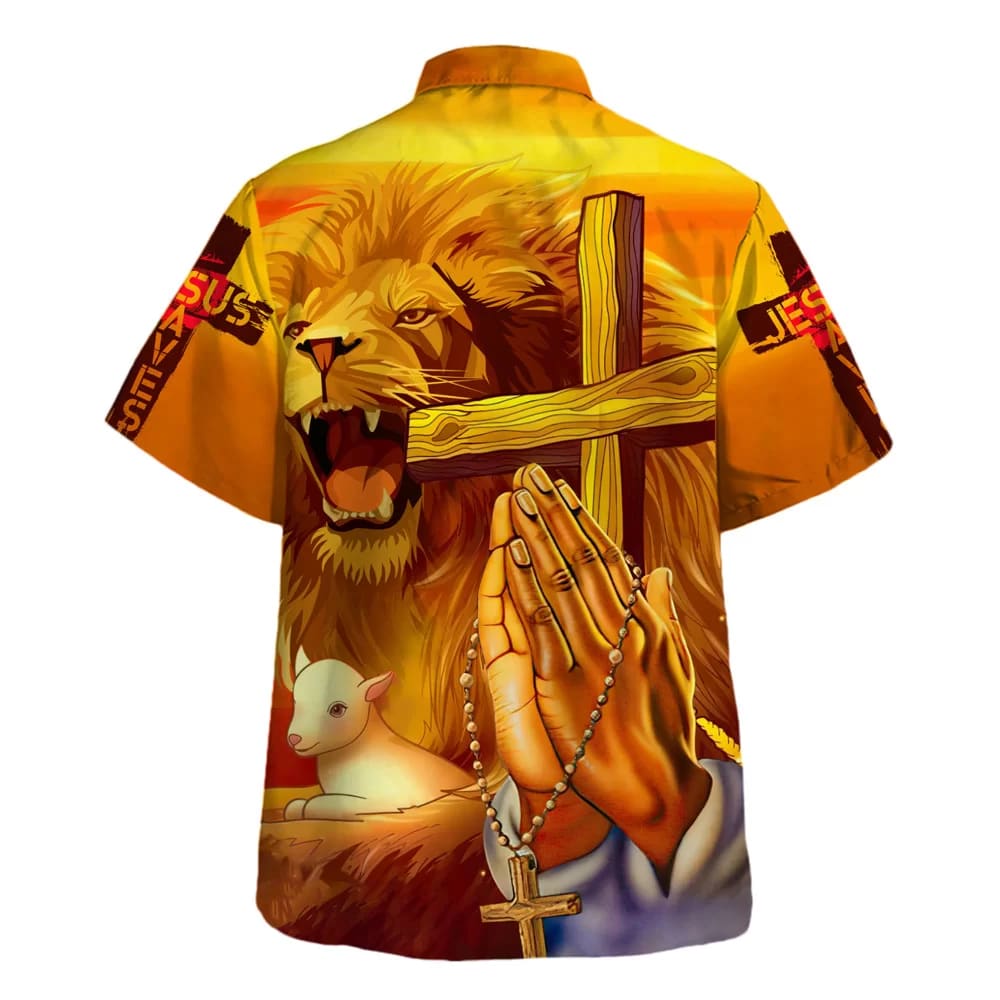 Jesus Lion Cross Faith Over Fear Hawaiian Shirt - Christian Hawaiian Shirt - Religious Hawaiian Shirts
