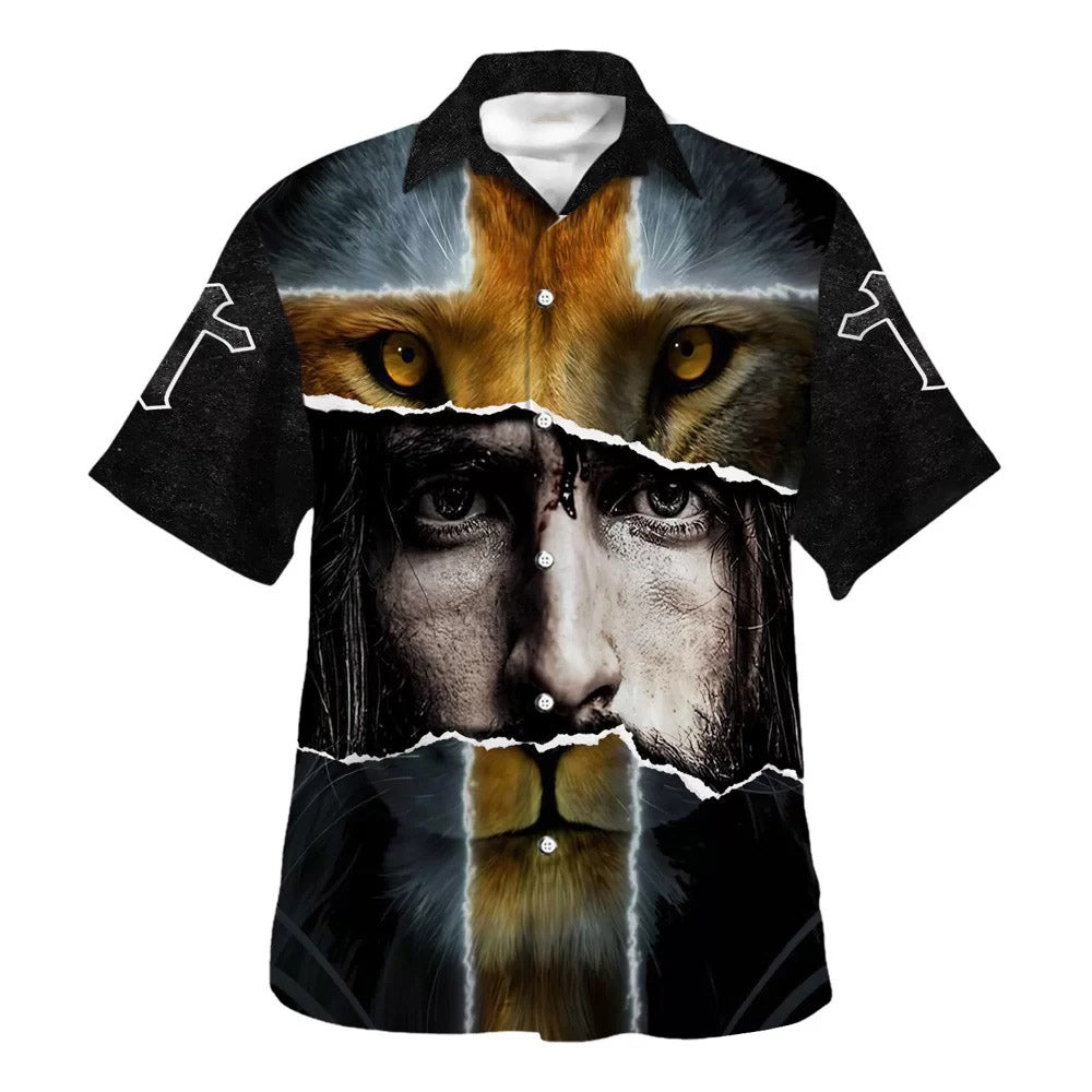 Jesus Lion Cross For Men Hawaiian Shirts For Men - Christian Hawaiian Shirt - Hawaiian Summer Shirts