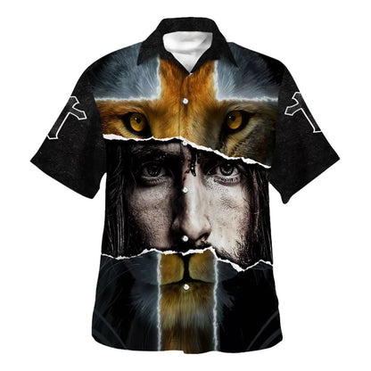 Jesus Lion Cross For Men Hawaiian Shirts For Men - Christian Hawaiian Shirt - Hawaiian Summer Shirts