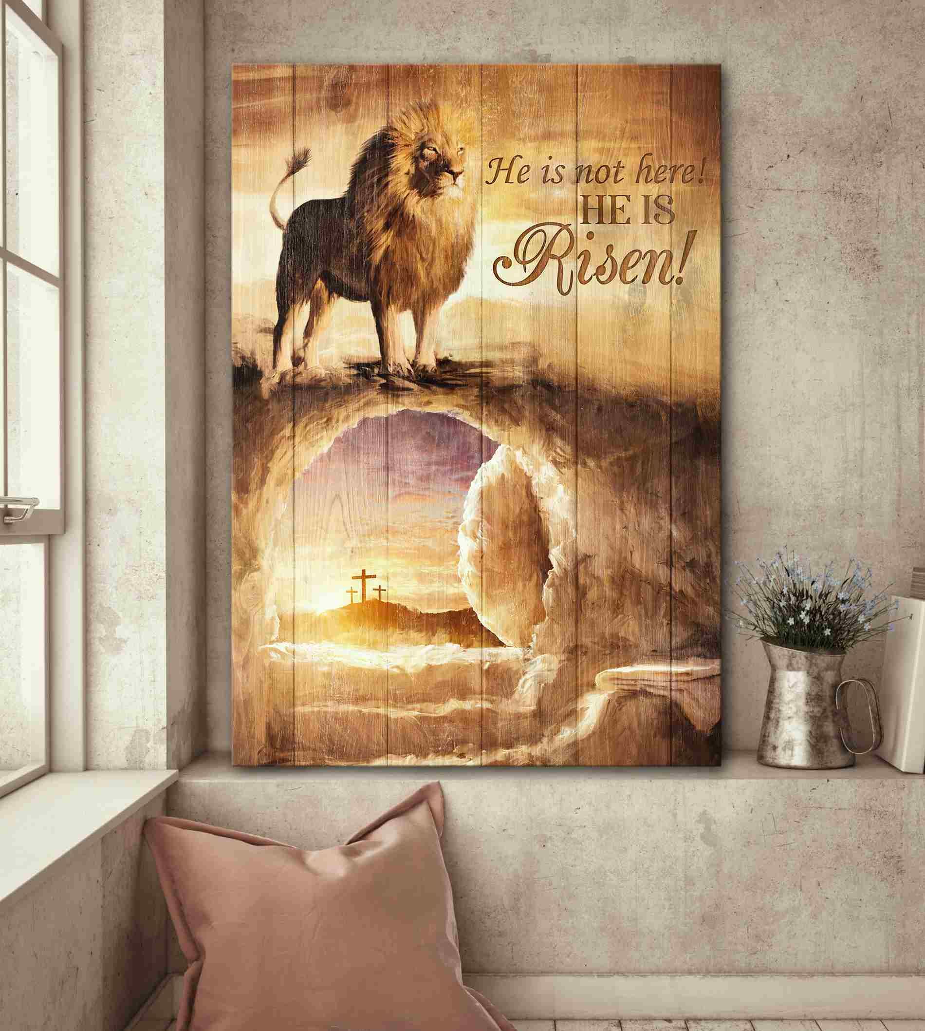 Jesus Lion Cross He Is Not Here He Is Risen Canvas Posters - Christian Wall Posters - Religious Wall Decor