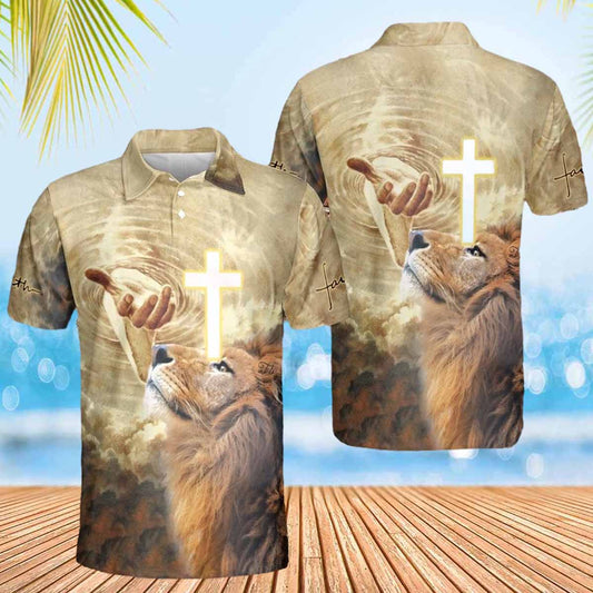 Jesus Lion Cross Polo Shirts - Christian Shirt For Men And Women