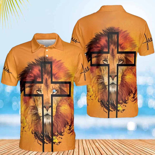Jesus Lion Cross Portrait Polo Shirts - Christian Shirt For Men And Women