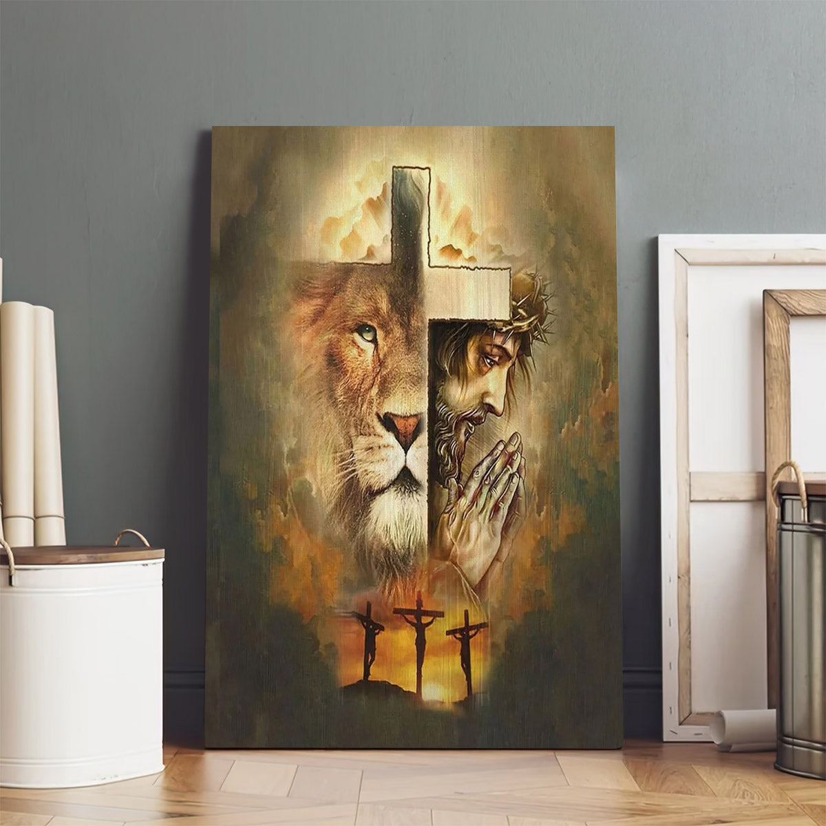 Jesus Lion Cross Tempered Glass Printing 1 - Jesus Canvas Pictures - Christian Wall Art